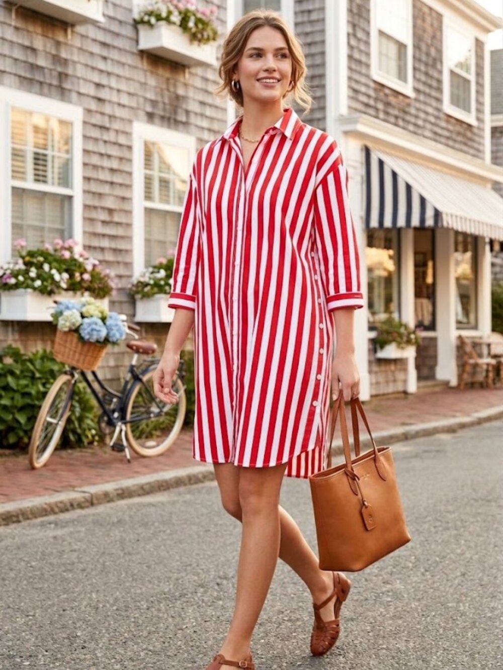 Tuckernuck Pomander Place Red Stripe Shirt Dress XS Side Button Tunic Oversized
